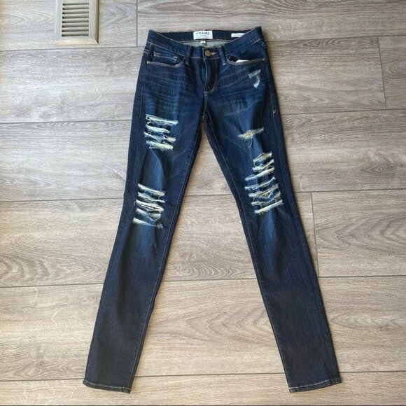 Frame Denim Indiana Square Distressed Le De Jeanne Ripped Skinny Jeans - Picture 1 of 13